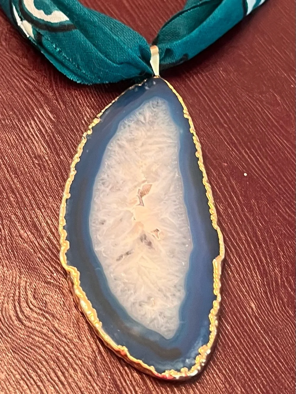 Western Bohemian Peacock Bandana with a Teal Agate Druzy Slice Statement Piece